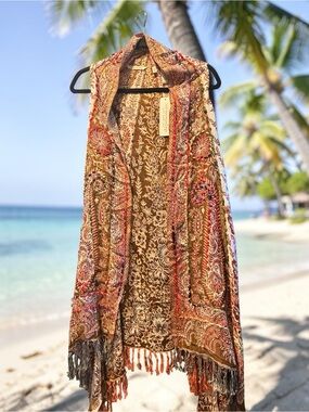 Soft Surroundings Brown Multicolor Embroidered Boho Vest